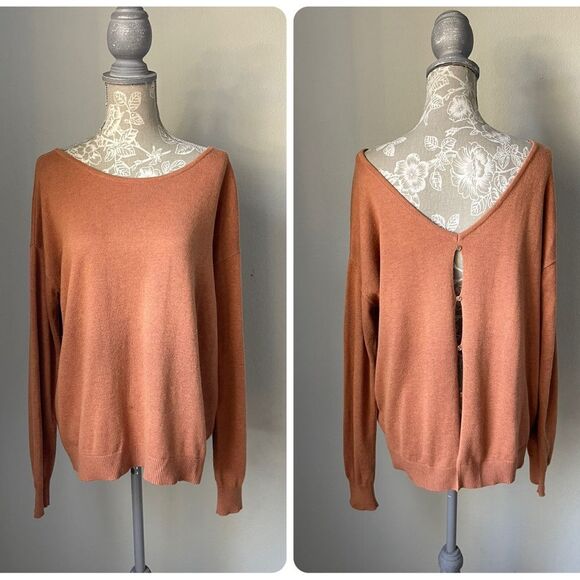 One Grey Day Silk Blend Button Back Sweater in Orange/Rust - Picture 1 of 11